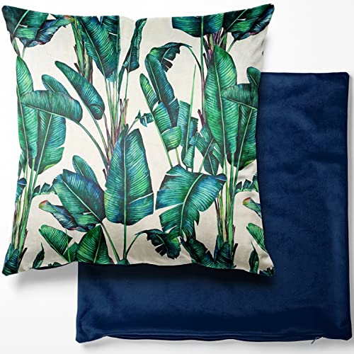 Image of Discount Fabrics LTD Velvet Cushion Covers Fabric Curtain Plush Tropical Botanical Paradise Rainforest (18 Inch Cushion Cover, Paradise Natural)
