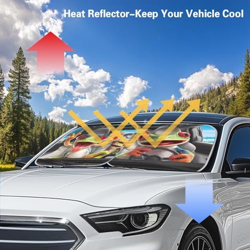 Image of Sun Shade for Car Windshield Foldable Funny FrogFront Windshield Shade for Sun Auto Vehicle Shield Reflector Blocking Screen Cover Fit Car Front Window for Trucks SUV Van