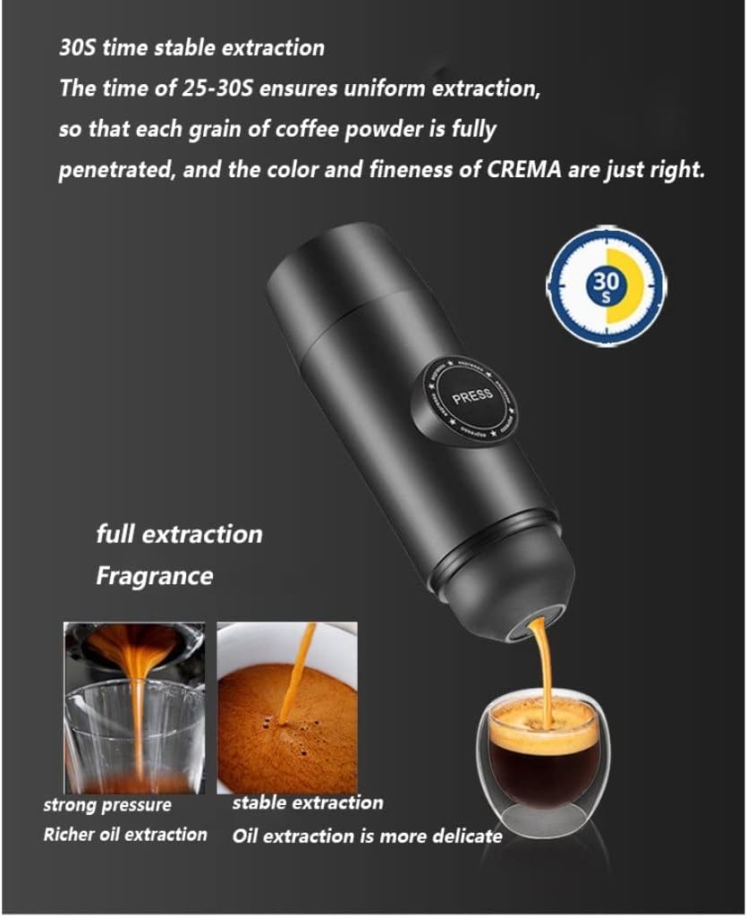 Black Portable Electric Coffee Machine Coffee Powder Capsule Dual-use Mini Espresso 18Bar Pressure USB Charging Car Coffee Machine