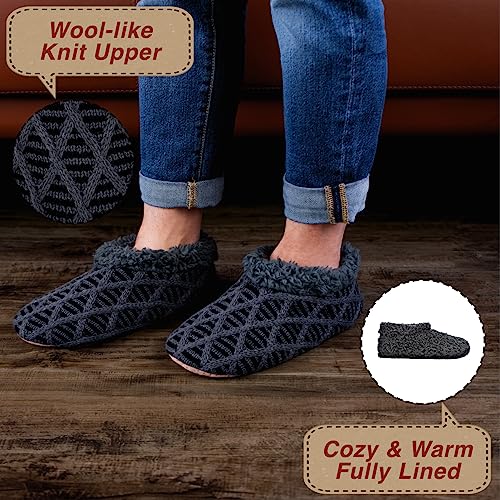 2-Pair Men's Slipper Socks Fluffy Sherpa Lined, Winter Cable Knit Warm Gripper Sock Set Non-Skid Soles, Cozy Gifts for Men, Sizes 8-152
