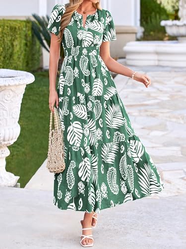 Image of BTFBM Womens Summer Floral Maxi Dresses V Neck Short Sleeve Boho Casual Flowy Long Wedding Guest Dress Beach Vacation