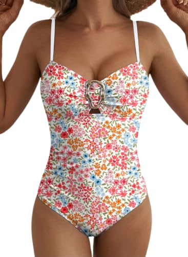 Aleumdr One Piece Swimsuit Tummy Control for Womens Coutout Full Coverage Swimwear Slimming Color Block Bathing Suit Multicoloured XX-Large