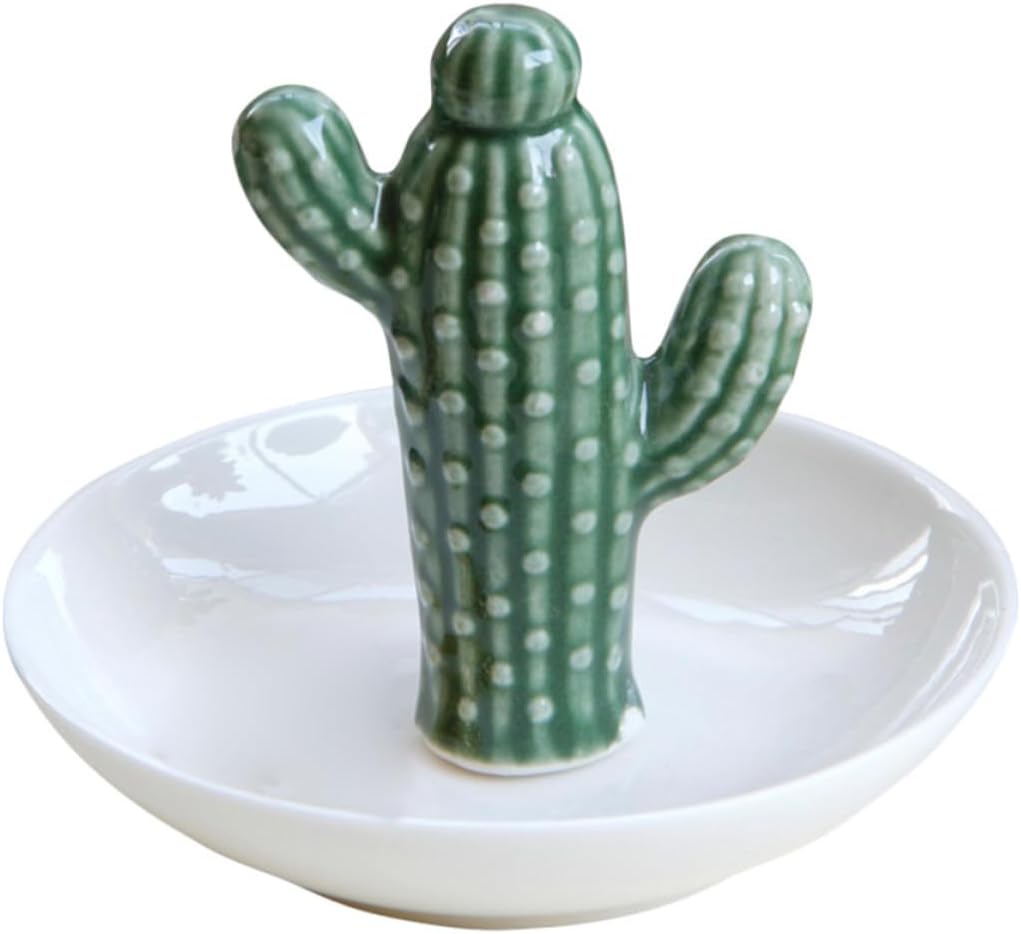 NOLITOY Porcelain Cactus Shaped Jewelry Tray for Storage and Rings