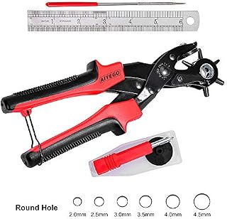 AIYEGO Leather Hole Punch, Portable Revolving Punch Pliers Kit with 6 Round Hole