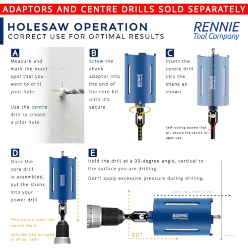 42mm x 150mm Long Diamond Core Drill Bit. To Be Used In Concrete Masonry Brick Block Stone Granite. Diamond Drill Bit Core Drill. 1/2" BSP Thread. For Wet Or Dry Drilling 5 42mm x 150mm Long Diamond Core Drill Bit. To Be Used In Concrete Masonry Brick Block Stone Granite. Diamond Drill Bit Core Drill. 1/2" BSP Thread. For Wet Or Dry Drilling - Image 5
