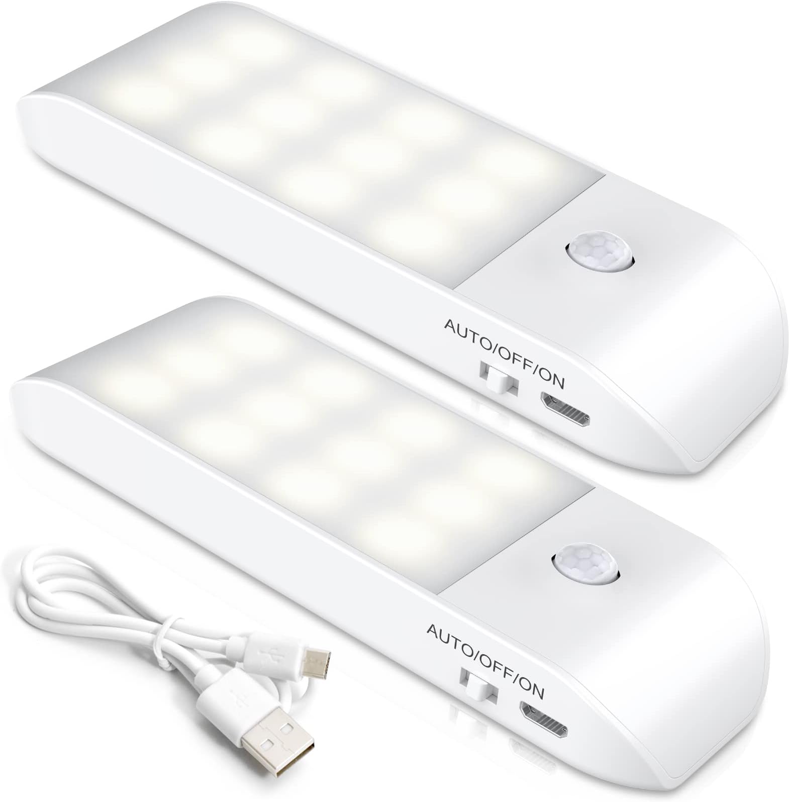 – Motion Sensor Lights Indoor, 2 Packs USB Rechargeable LED Night Light, Cupboard Lights with 3 Modes, Stick-On Night Lights with Removable Magnetic Strips for Wardrob, Bedroom, Bathroom, Stair, Hallway