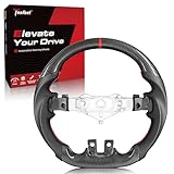 Tesfeel 3K Carbon Fiber Steering Wheel for Dodge Challenger 2011–2014, D-Shape Flat-Bottom Design with Perforated Leather Grip, Red Stitching, Performance-Inspired Interior Upgrade