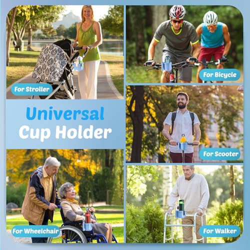 Image of Stroller Cup Holder with Phone Holder, Accessories for Walker Wheelchair | Universal Cup Holder for Bike /Rollator /Scooter Accessories, Fit Uppababy, Nuna, Doona Stroller, Baby Registry Search