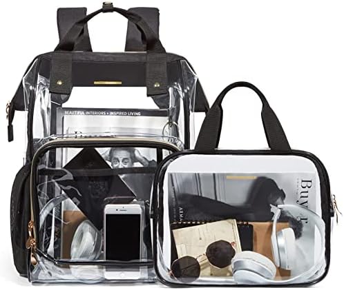 LIGHT FLIGHT Clear Backpack Heavy Duty Transparent Backpack Set See Through Bookbags Durable Backpacks for College, Security, Black