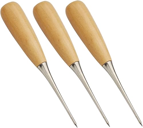 MAGICLULU 3 unids Herramientas de bordado Herramientas de trabajo bordado Poke Awls Crochet Trabajo aguja de bordado herramienta de mango de madera