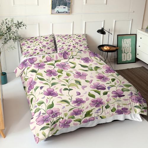 Housse de couette 140x200 chic et nature au motif botanique violet - 3