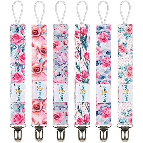 babygoal Baby Floral Pacifier Clips, 6 Pack Pacifier Holder Clip for Boys and Girls Fits Most Pacifiers and Binkies