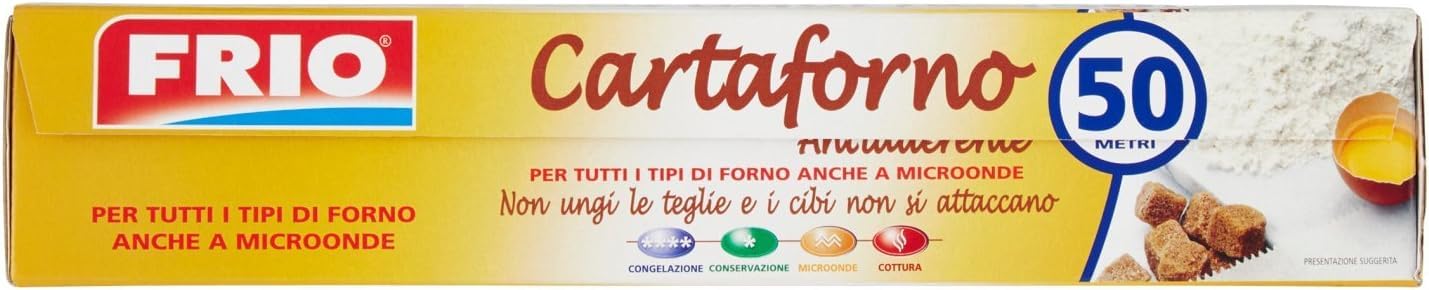 FRIO Rotolo Carta Forno 50 m x 33 cm Antiaderente Biodegradabile per Forno e Pizze
