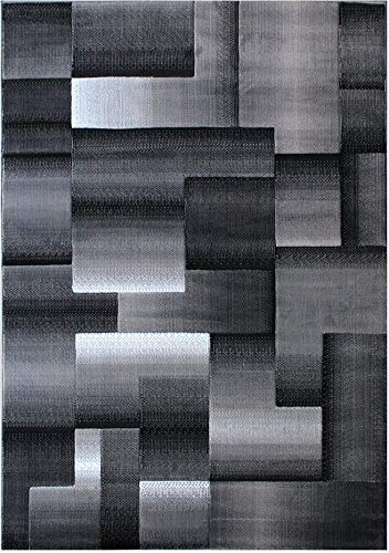 Handcraft Rugs Silver/Black And Gray Abstract Geometric Modern Squares Pattern Area Rug 8 Ft. By 10 Ft. #TOP1