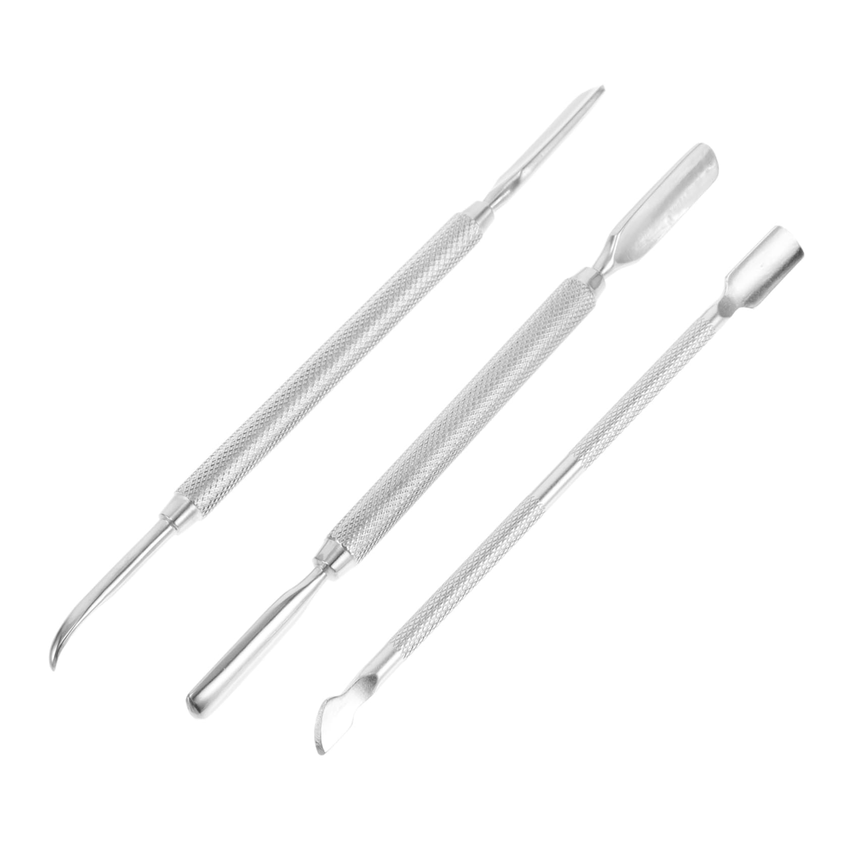 FOMIYES 3pcs Dual-end Cuticle Pusher for Nails Stainless Steel Nail Cleaner Tool Angled Steel Pusher for Cuticle Removal