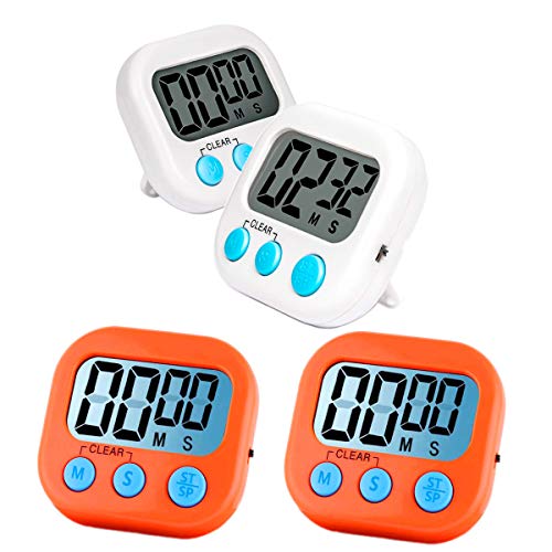 Kitchen Timer, 4 Pack Digital Kitchen Timers, Simple Operation, ON/OFF Switch, Big Digits