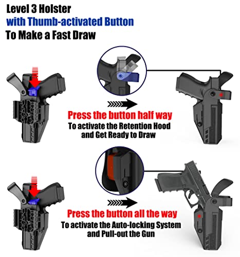 Drop Leg G19 Level 3 Retention Duty Holster For Gen 1-5 Glock 19/17, Glock 23/32(Not For Gen 5), Glock 45/44/19X, Law Enforcement Duty Belt Gun Holster, Adjustable Retention Tactical Thigh Holster #TOP3