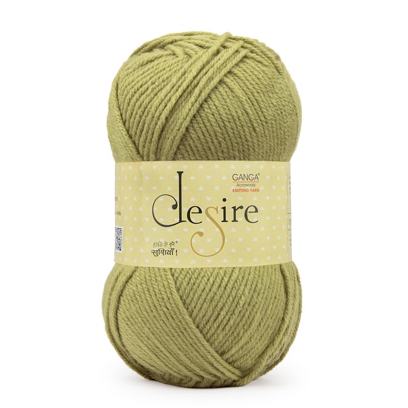 Image of Ganga Acrowools Acrylic Desire Hand Knitting and Crochet Yarn. Pack of 1 Ball - 100Gms. Shade No - DSR047, Green Ochre