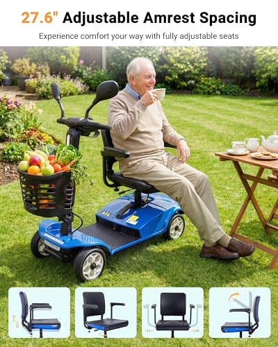 Image of 4 Wheel Mobility Scooter 400 LB Capacity, Heavy Duty Electric Scooter for Adults with Adjustable Seat & 27.6 inch Armrest Spacing, Powered Mobility scooters for Commuting Community & Outdoor Camping, Blue