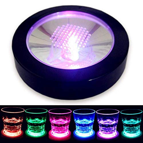 Aibote Color Changing Flashing Led Coaster Drink Bottle Cup Mat Holder For Party Club Bars Wedding Decoration(Black Shell Colorful Light) #TOP6