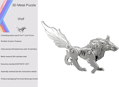 Miniatura 2 de Kits de modelo de metal 3D, rompecabezas de metal 3D de lobo mecánico, serie de animales de acero DIY, rompecabezas simples 3D, decoración del