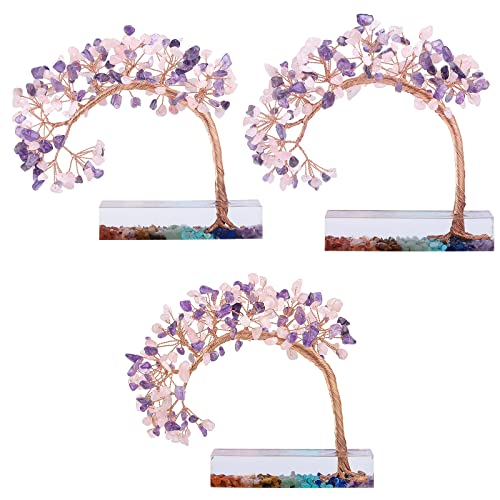Nupuyai Amethyst & Rose Quartz Crystal Money Tree of Life with 7 Chakra Base - Image 3
