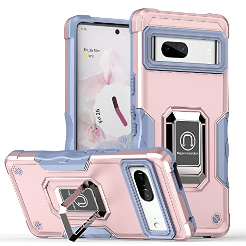 Coque Google Pixel 7 anti-chute avec anneau de maintien et dos métallique or rose
