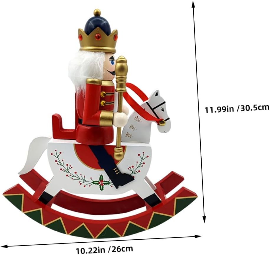 Wooden Nutcracker Sculpture Large Christmas Nutcracker Soldier Figurine with Rocking Horse Table Decor Holiday Xmas Traditional Holiday Ornament for Home
