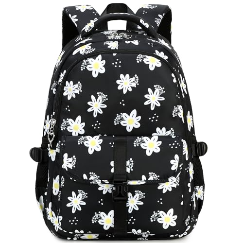 Image of Leaper Women Floral Laptop Backpack Water-resistant College Bags Travel Backpack Flower Daypack Fits 15.6 Inch Laptop Black