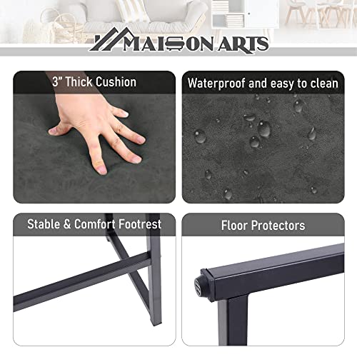 Maison Arts Grey Bar Stools Set Of 2 Counter Height 24 Inches Saddle Stools For Kitchen Counter Backless Modern Barstools Upholstered Faux Leather Stools Farmhouse Island Chairs, Grey, 2Pcs #TOP5