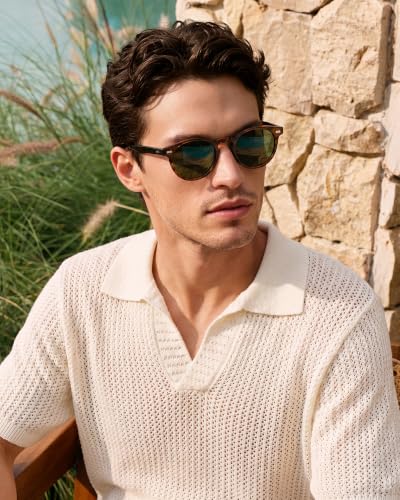 Image of CARFIA Retro Acetate Polarized Sunglasses for Men UV400 Protection, Round Shades with Gold Filigree CA5506
