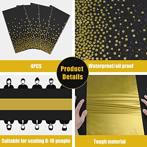 Image of OHOME New Years Decorations 2027-4 Pack Disposable Plastic Table Cloths,Black and Gold Table Covers for 50th Birthday Retirement Graduation Decorations Backdrop | New Years Eve Party Supplies Favors