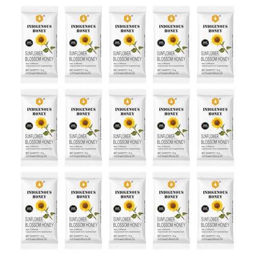 Image of INDIGENOUS HONEY Organic Sunflower Honey Natural Raw Pure Unprocessed Added Sugar Free NMR Tested Unpasteurized Unheated 15 Travel Friendly Sachets 15g Each Total 225g