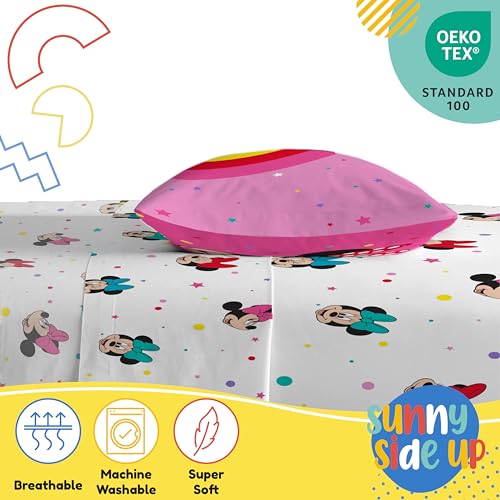 Image of Sunny Side Up Disney Minnie Mouse Twin Sheet Set - 3 Piece Kids Bedding Set Includes Pillow Cover - Super Soft Rainbow Dots Microfiber Sheets