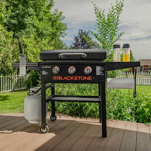 Image of 28 Inch Blackstone Griddle 2080 Original 3-Burner XL Griddle with Hood and Side Shelves Outdoor Flat Top Grill