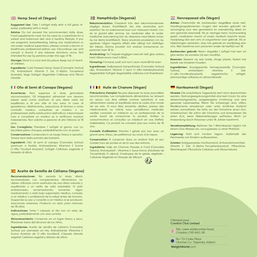 Huile de Chanvre 1000mg, 180 Gélules Pour 6 Mois, Riche en Omega 3 6 9 Avec Acides Gras Essentiels, Omega 3 Vegan Huile Graines de Chanvre Pressées à Froid Avec Vitamine E Sans Arrière Goût – Image 6