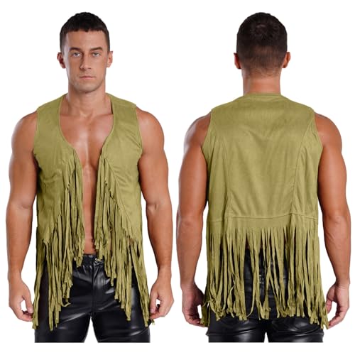 Mens Cowboy Jackets Vintage Gothic Tassel Waistcoat Sleeveless Open Front Fringe Vest Top3