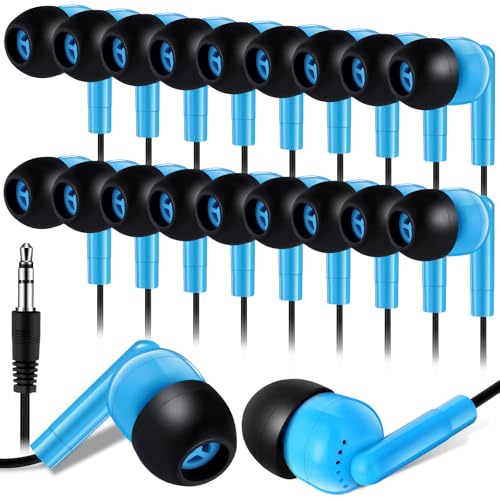 Image of Kanayu 100 Pack Wired Earbuds Bulk for Classroom, 3.5MM No Mic,Blue