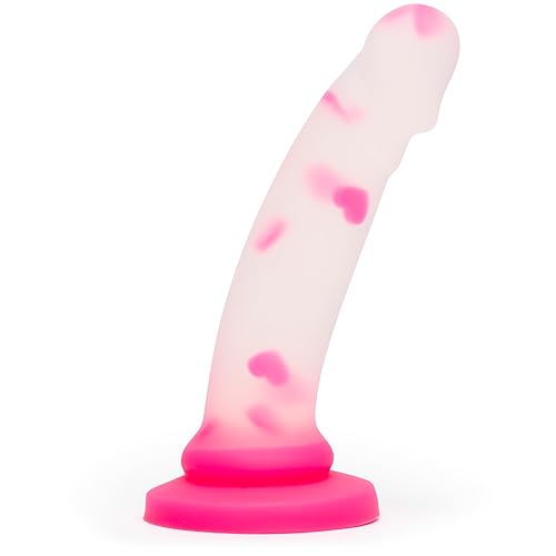Lovehoney Heart Realistic Dildo | 8 Inch Suction Cup Dildo for Women | Liquid Silicone Curved Strap On Harness Compatible | Curved G Spot Stimulator | Adult Sex Toys for Couples | Clear & Pink