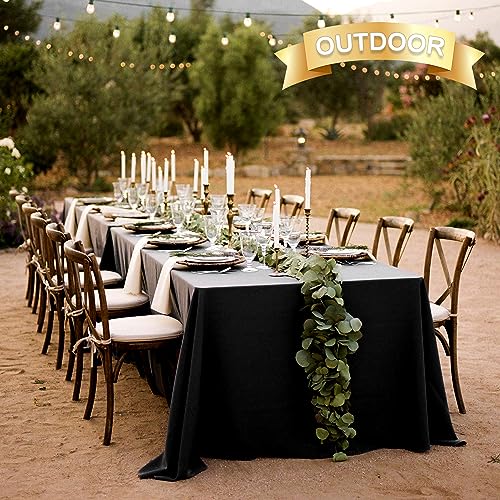 Image of sancua 8 Pack Black Tablecloth 90 x 132 Inch - Rectangle Table Cloth for 6 Feet Tables Stain and Wrinkle Resistant Washable Polyester Table Cover for Dining Wedding Banquet Party Buffet Restaurant