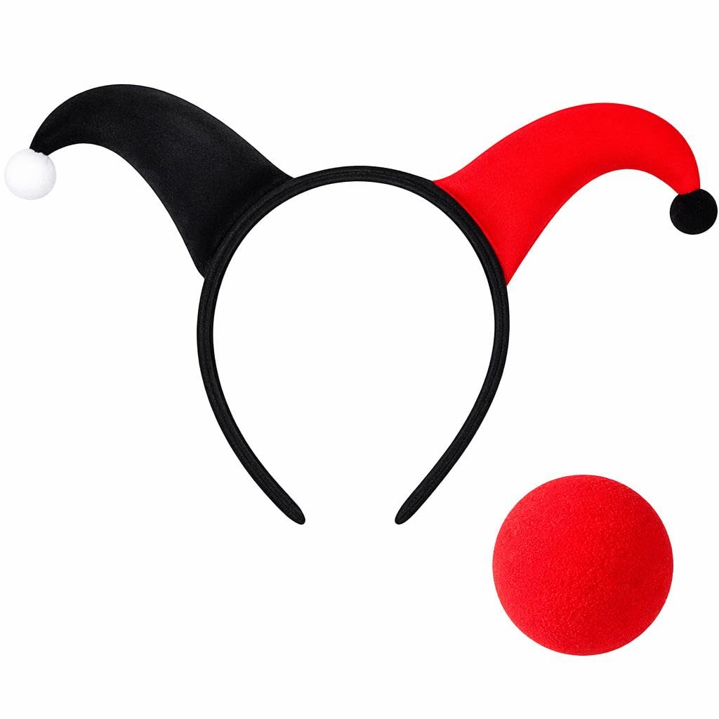 Clown Headband Red Nose 2 Pcs Halloween Costume Accessory Jester Headwear