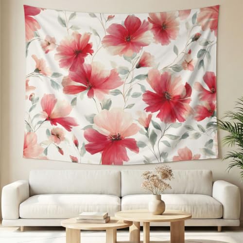 Tenture tiges feuilles fleurs : décoration d'art rectangulaire 180x230