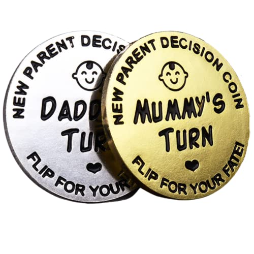 Product Image of the 2 Pcs Parent Decision Coin for New Parents, Fun Flip Coin Gold Silver, Mommy's Turn Daddy's Turn Coin, New Baby Shower Gifts, Pregnancy Girls First Time Moms Dads to Be Coin Collecting (Double-Sided)