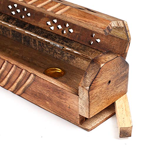 Incense Stick Holder, Wooden Coffin Incense Burner With Storage Compartment, Incense Ash Catcher Hand Carved, Incense Stick Holder, Stick Holder, Incense Burners - Natural - 12X2.25X2.75 Inch #TOP3