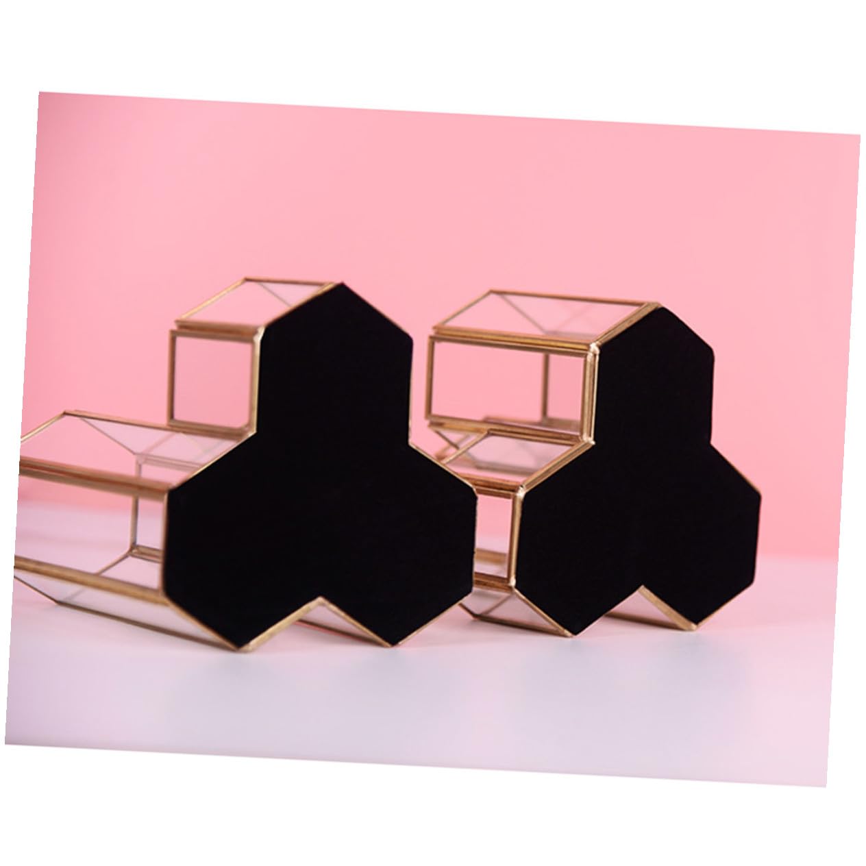 Sechseckiger Stiftehalter aus Glas, Goldfarben, für Schreibtisch