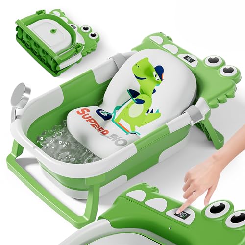 Faltbar Baby Badewanne Mit Rutschfestem Badekissen - Babywanne XXL Mit Baby Badewannensitz & Badethermometer - Von Der Geburt Bis 3 Jahre - Baby Bathtub - Geburtsgeschenke Für Mädchen & Jungen