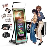 Mirror Photo Booth with Camera and Printer, 65’’ Magic Mirror Photobooth 43’’Touch Screen with Software, Fill Light RGB Mood Light with Flight Case, for Event Rental Bussiness-Black