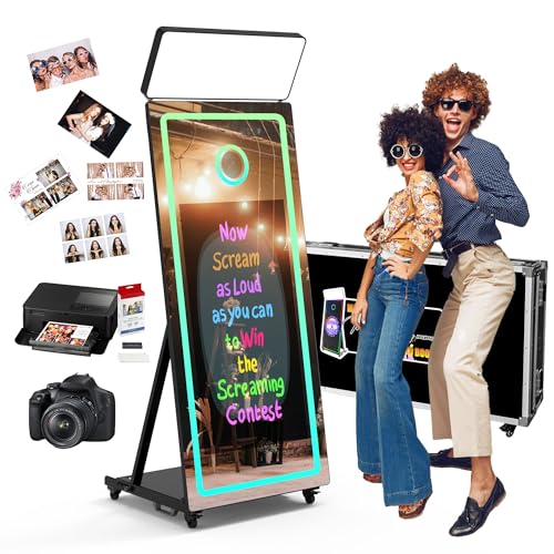 Mirror Photo Booth with Camera and Printer, 65’’ Magic Mirror Photobooth 43’’Touch Screen