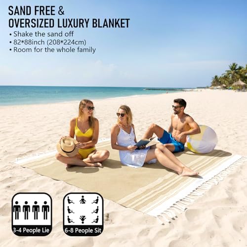 Image of Yongoes Oversized Turkish Beach Towel Blanket Cotton Giant XL Sandproof Towels Huge Linen XXL Extra Large Big Throw Quilt Blankets for Adults Cloud Travel Camping Glamping Accessories Essentials