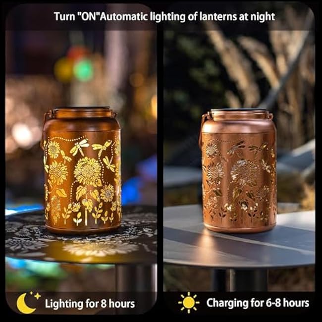 Outdoor Hanging Solar Lights , Solar Lanterns Outdoor Waterproof, Dragonfly Sunflower Garden Decor for Porch, Yard, Deck, Lawn, Backyard, Patio, Tabletop, Pathway, Landscape
